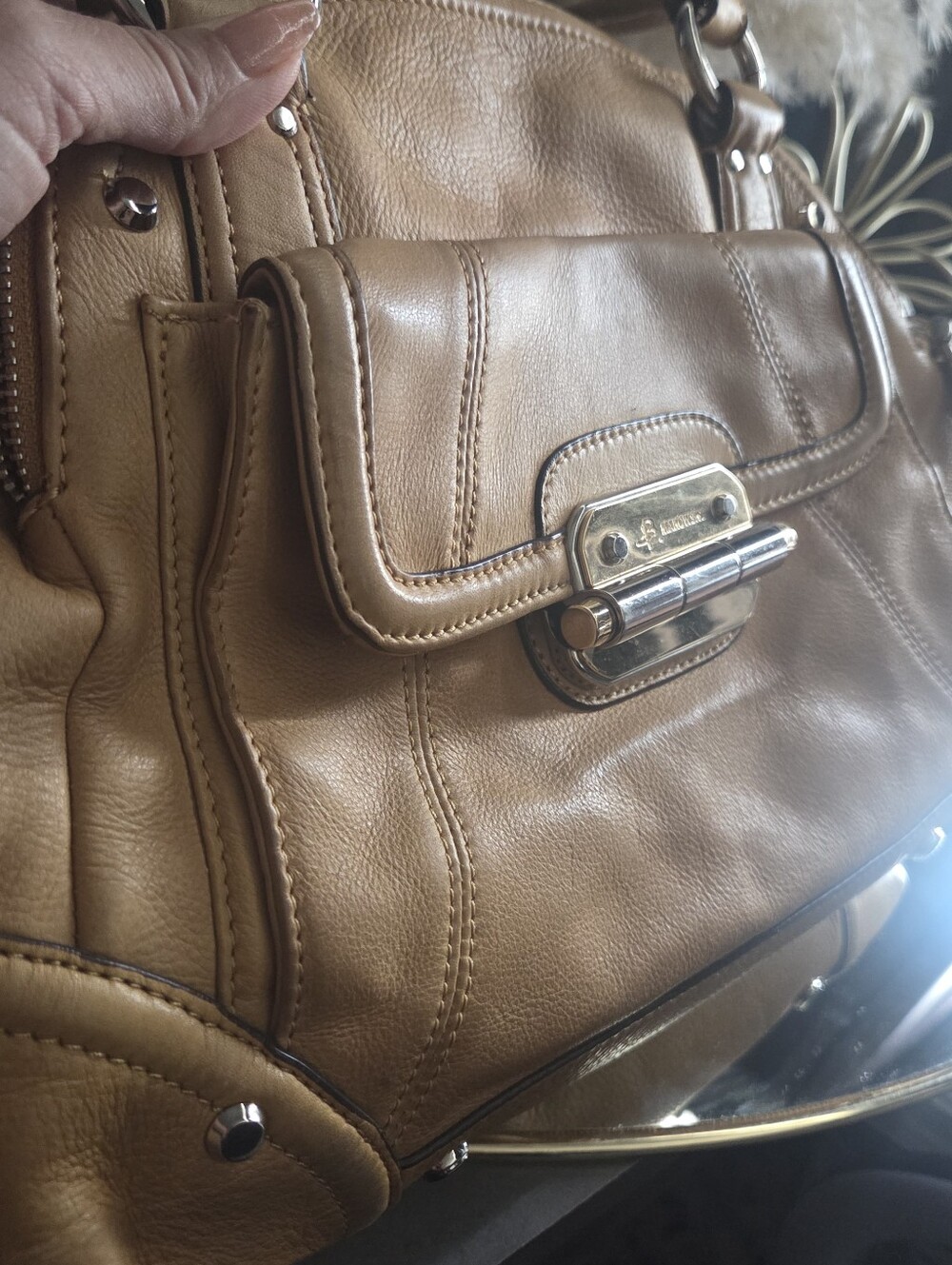 B. Makowsky Genuine Leather Satchel Tan Brown Shoulder Bag w/ Dust Bag - Picture 3 of 17